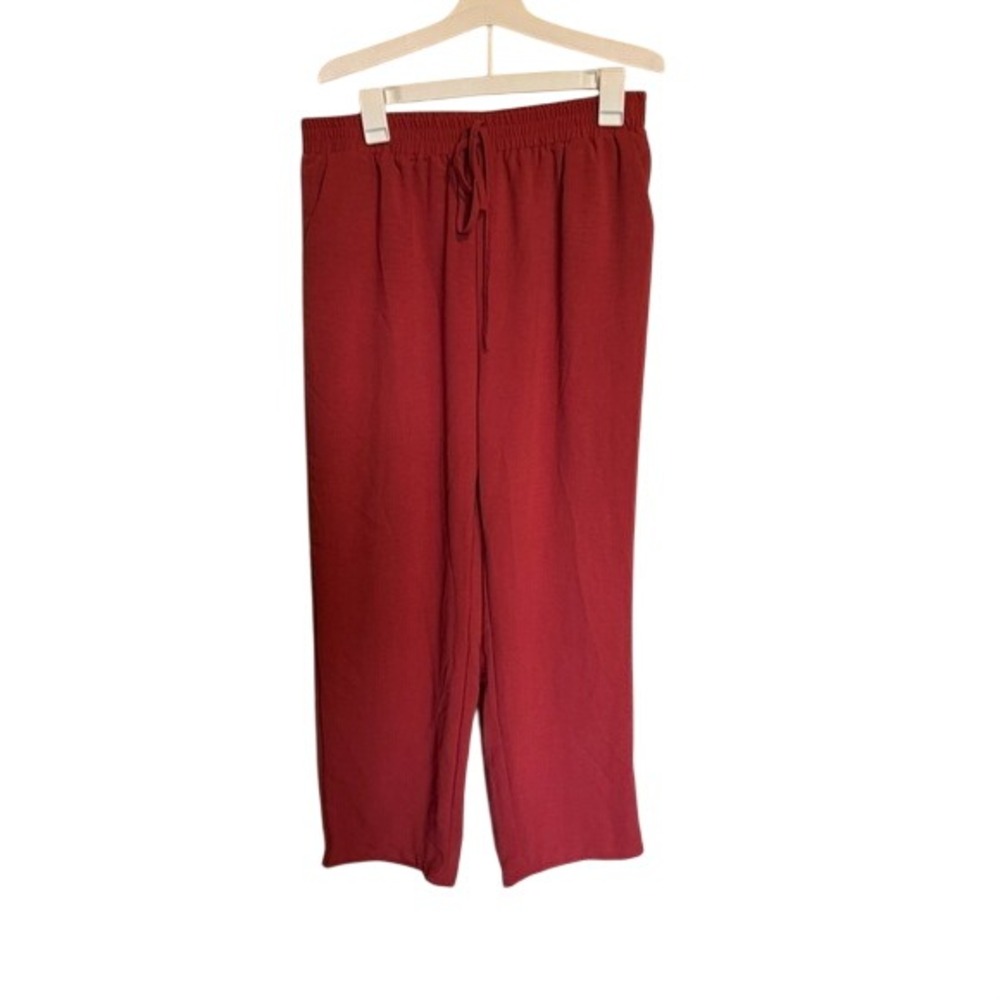 Emery Rose‎ Red Textured Wide Leg Drawstring Waist Pants XL Polyester